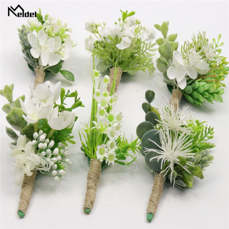 Meldel Corsage Groom Boutonniere Men Orchid Pin White Green Artificial Convallaria Flowers Lily Of The Valley Wedding Supplies