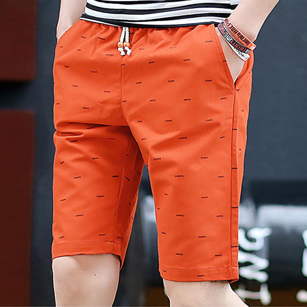 Men Casual Fishbone Print Drawstring Pockets Cotton Beach Shorts Fifth Pants Hand Wash Cotton Regular Fishbone Print Drawstring