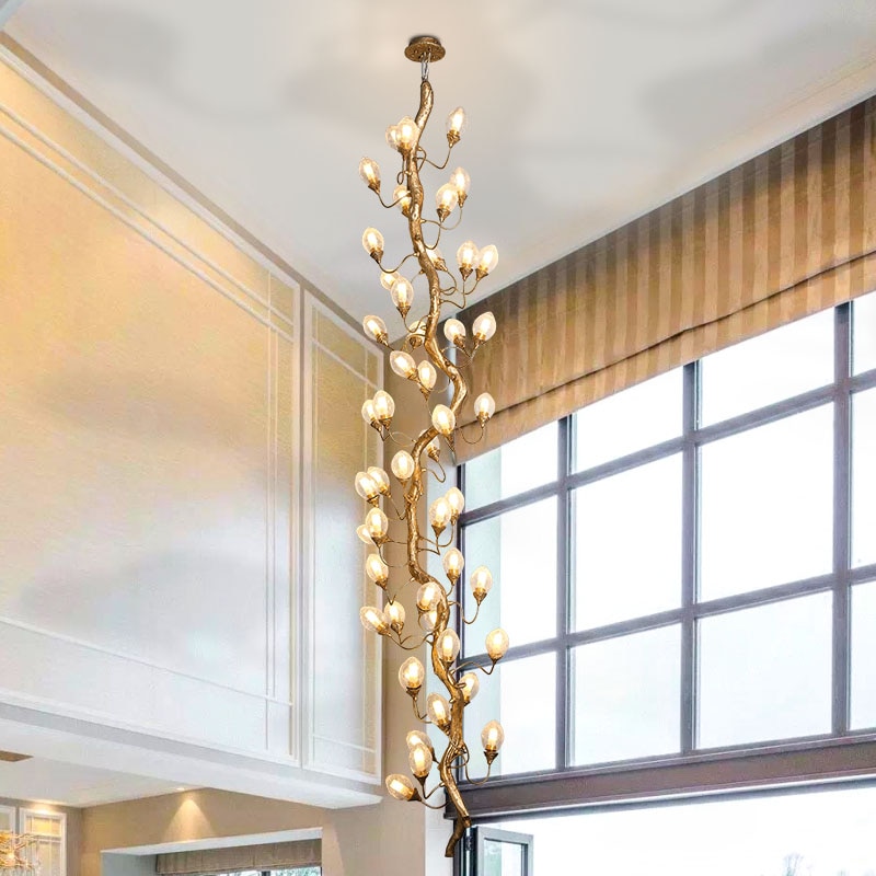 are fan all copper branch stairway long ceiling lamp morden simple vintage loft villa living room hotel original light