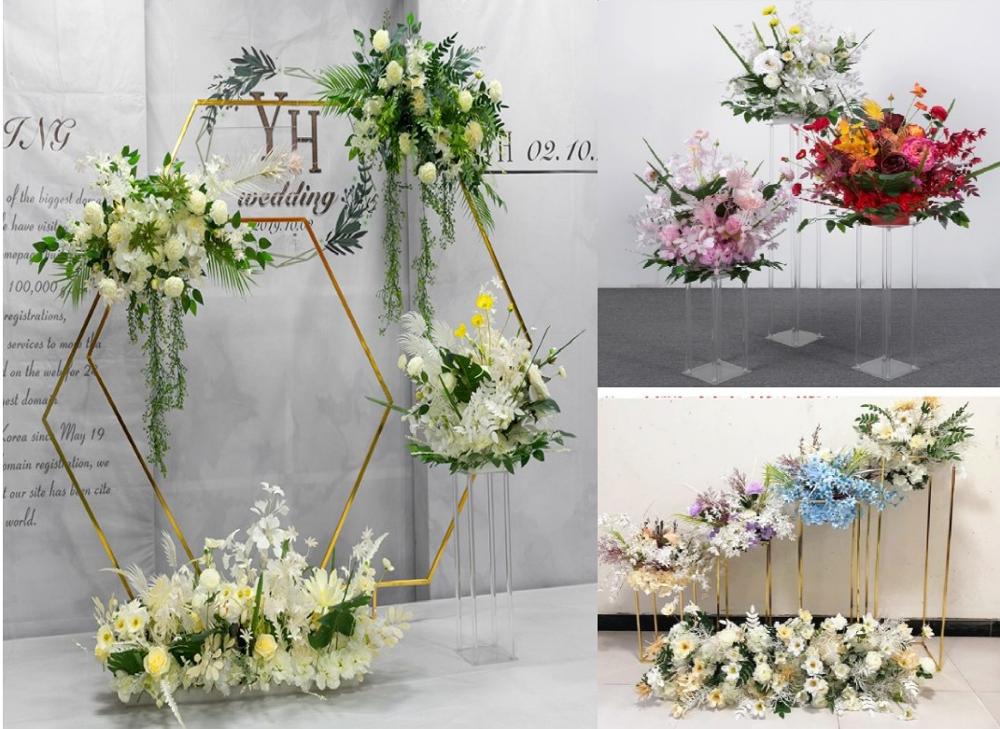 Outdoor wedding backdrops flower rack Iron acrylic frame geometric arch T stage decor props party table centerpieces cake stand