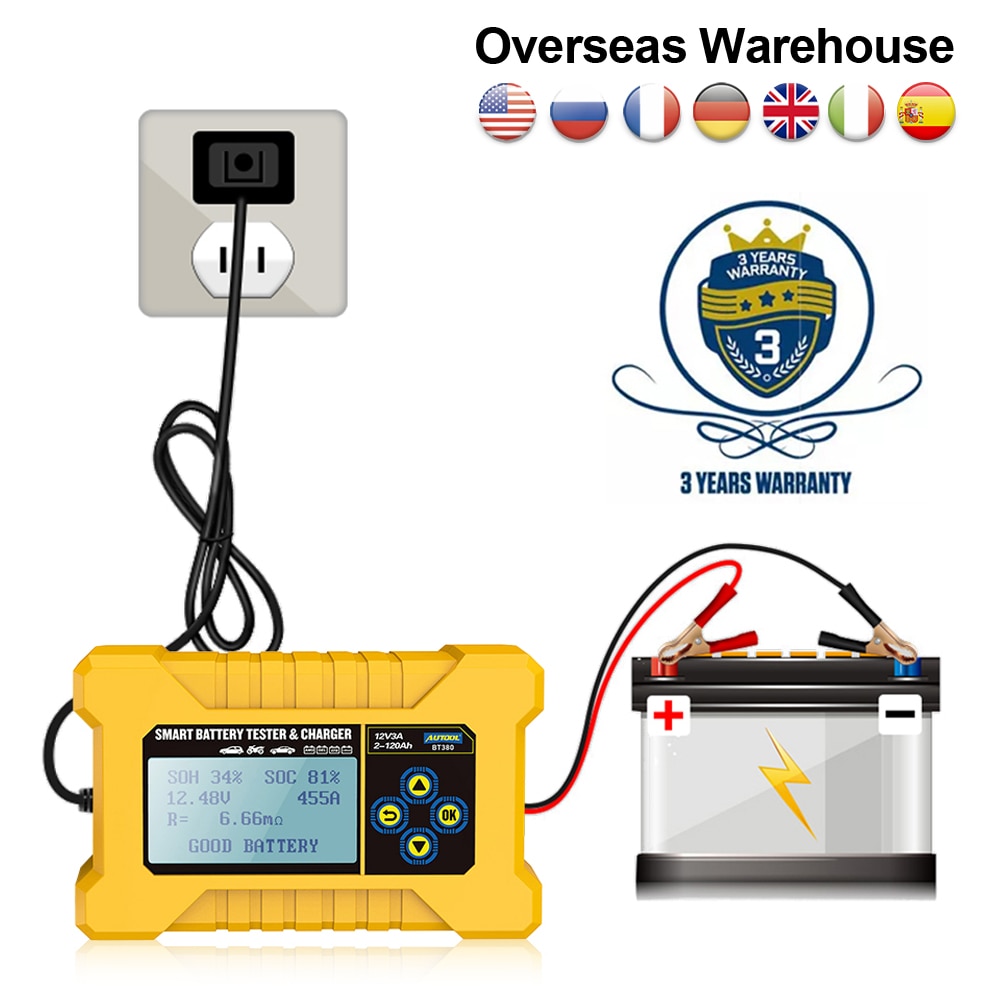 NEW Original AUTOOL BT380 12V CCA2400 Car Battery Tester Battery Charger Tester Analyzer 220V 110V Vehicle Power Bank
