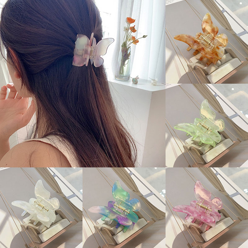 Sweet Fairy Butterfly Women Hair Claws Gradient Tie-Dye Colored Acetate Resin Hairpins DIY Marble Styling Tools Hair Accessories