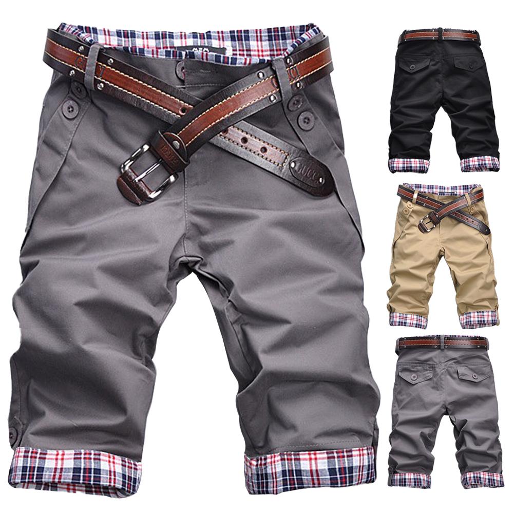 Men Casual Summer Plaid Patchwork Pockets Buttons Fifth Pants Loose Beach Shorts Male Summer Sports Workout Bottoms Clothing