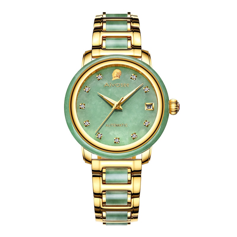 WOMEN'S AUTOMATIC MECHANICAL WATCH GOLD-PLATED JADE CALENDAR STEEL BELT WOMEN'S WATCH WATERPROOF BELT WATCH MONTRE FEMME