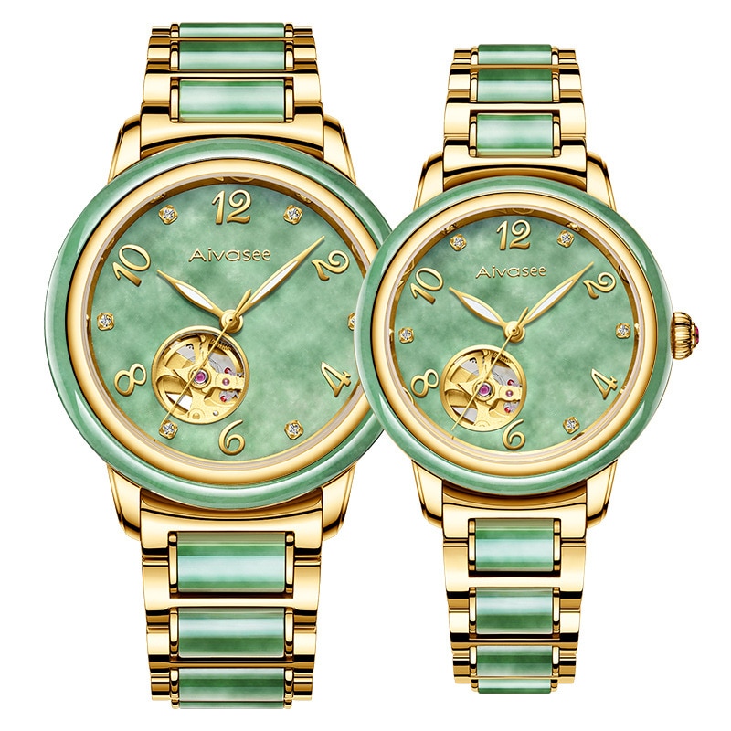 REAL 100% JADE WATCH LUXURY BRAND FASHION BUSINESS MEN WATCHES CREATIVE UNIQUE COUPLE WRISTWATCH1963 RETRO PILOT AVIATION WATCH