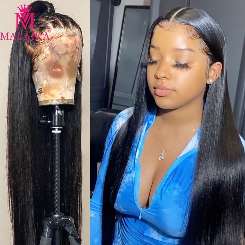 Malaika Straight 13x4 Lace Front Human Hair Wigs Brazilian Virgin Remy Hair For Black Women Lace Frontal Wig With Baby Hair