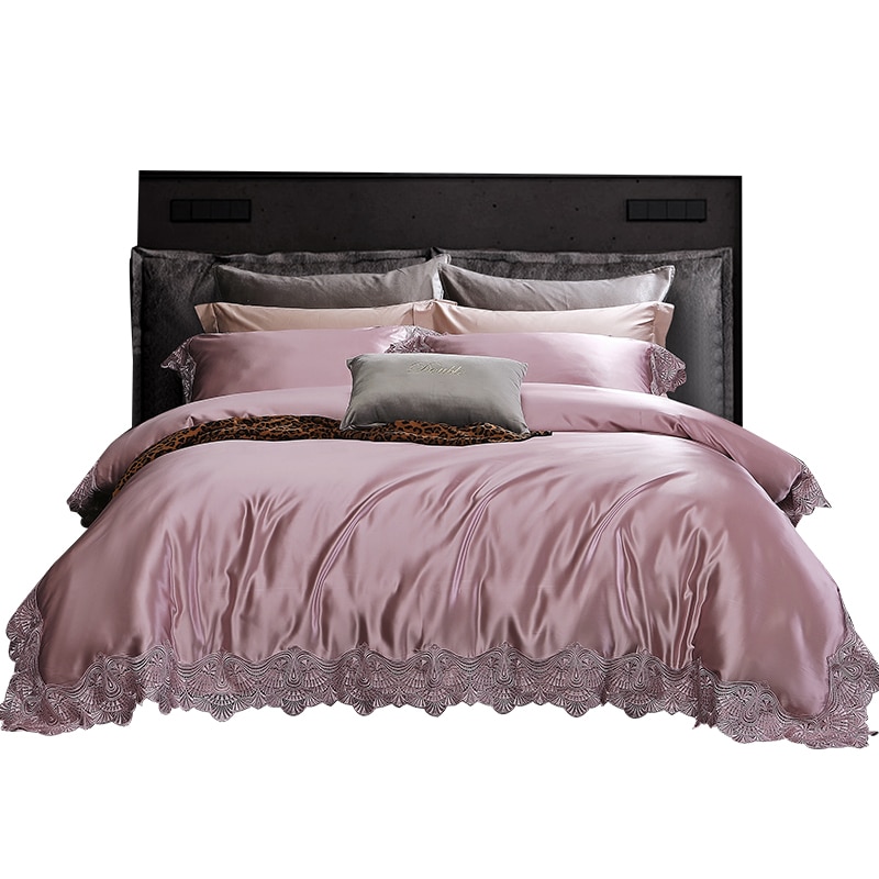 Caiyitang 100% cotton smooth soft silk like bedding set lace solid bed sheet valuable concise style bed duvet cover