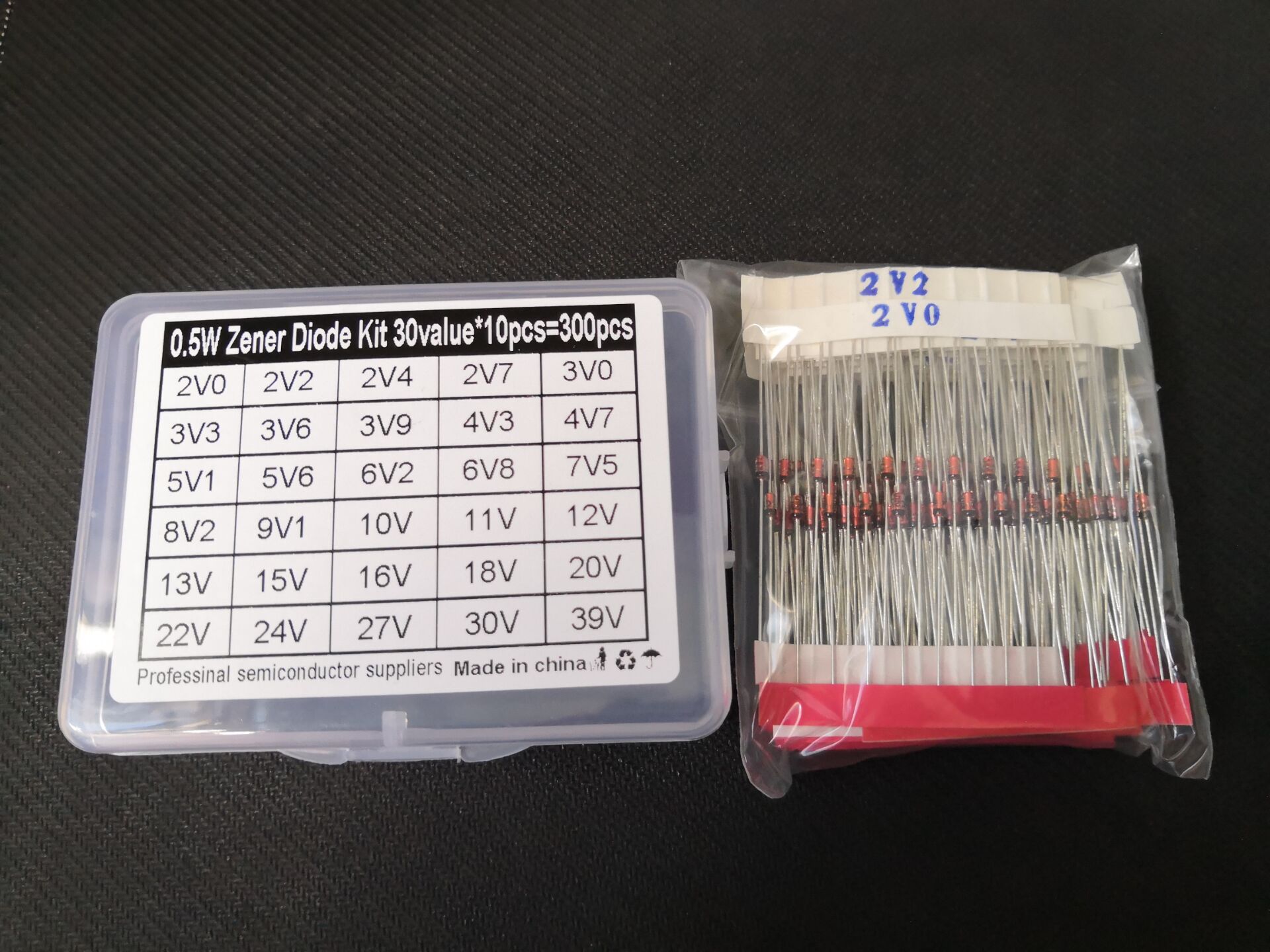 300PCS=30Values*10pcs 2V~39V Diode kit 0.5W Zener Voltage Regulator 39V 30V 27V 24V 22V 20V 18V 16V 15V 13V 12V 11V 10V..Assort