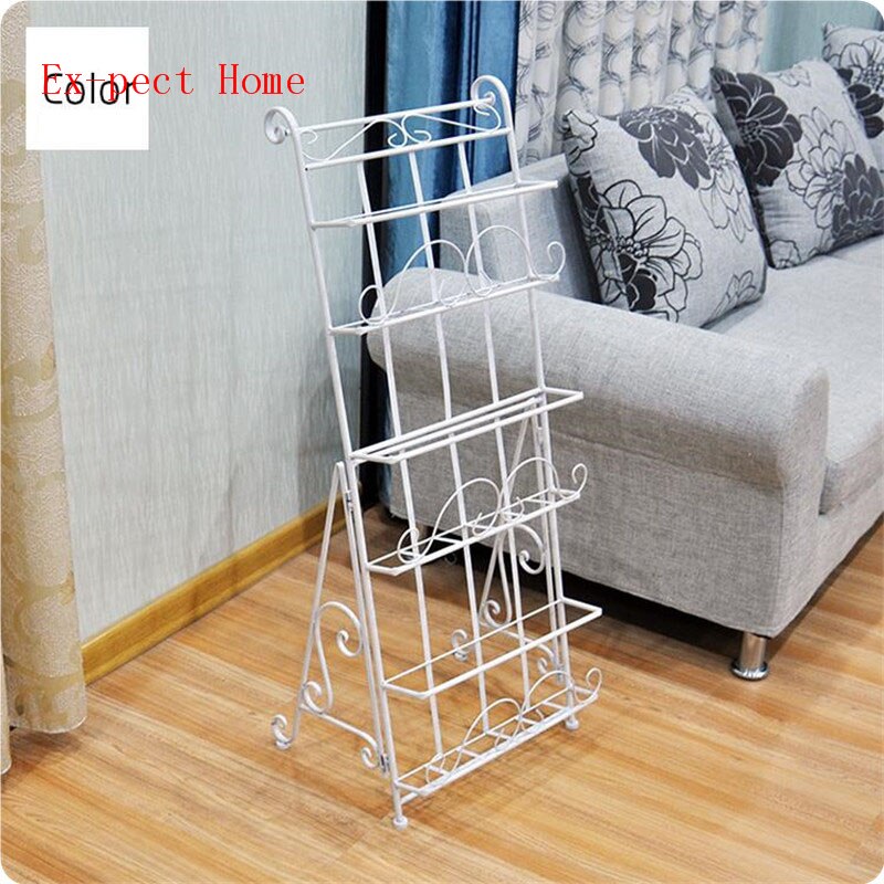 6pcs Vintage Three-layer Metal Iron Magazine Rack Books Floor Steel Shelf Stereo Hall Newspaper Display Shelf
