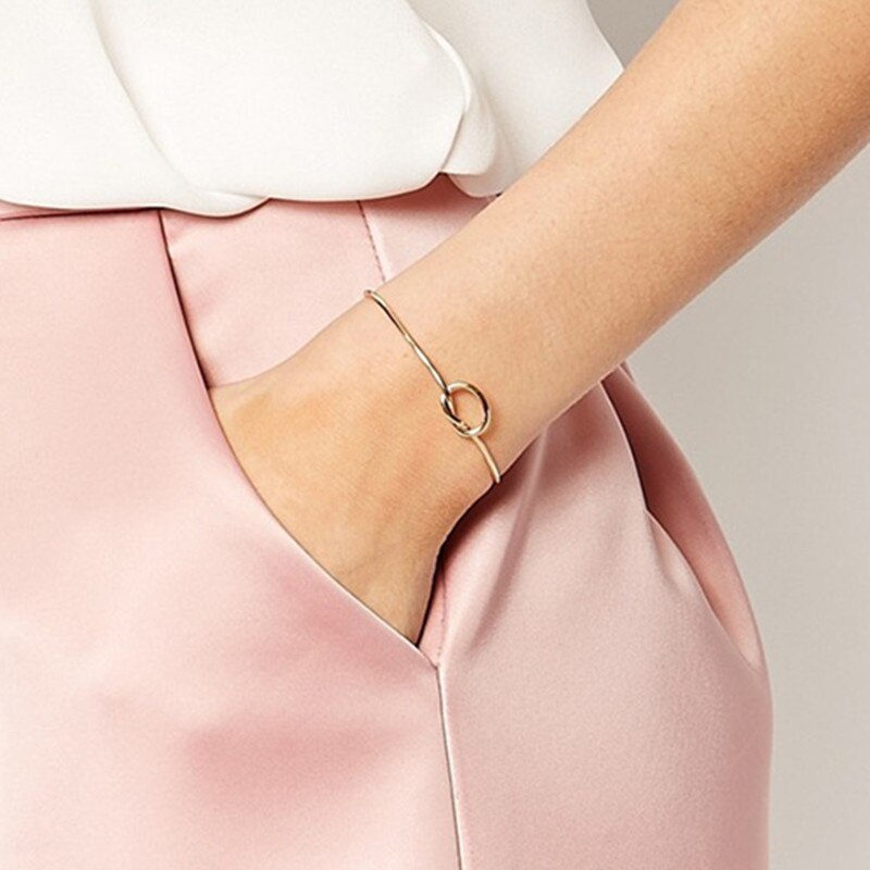 Trendy Round Circular Open Knot Cuff Bangle Bracelets For Women Elegant Gold Color Jewelry Initial Bracelet Armband Pulseiras