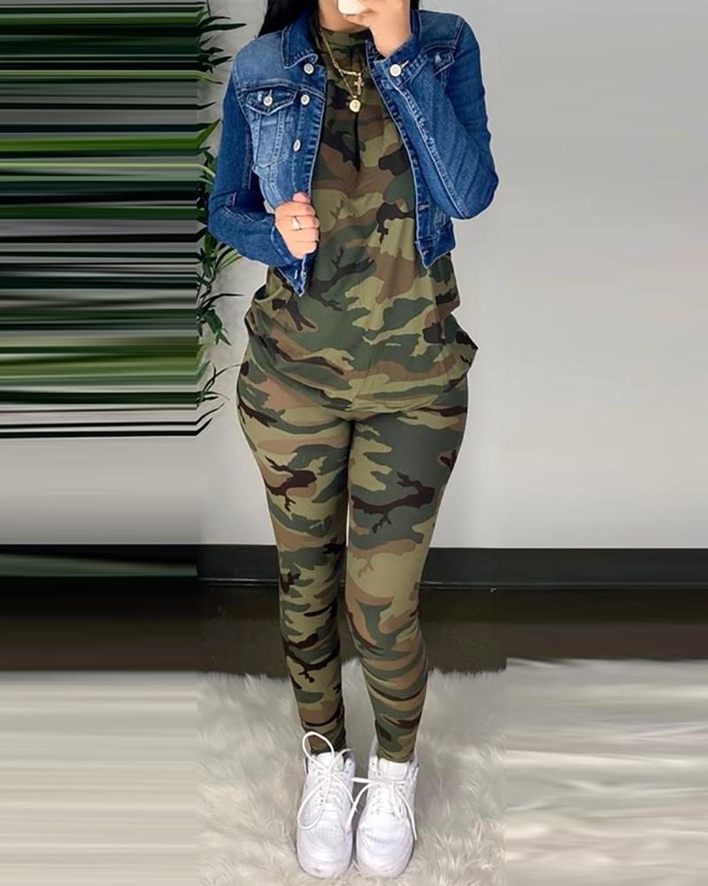 2020 Women Fashion Casual Two-Piece Set Suits Set Sportwear Female Autumn Clothes Camouflage Half Sleeve Top & Fitted Pants Set
