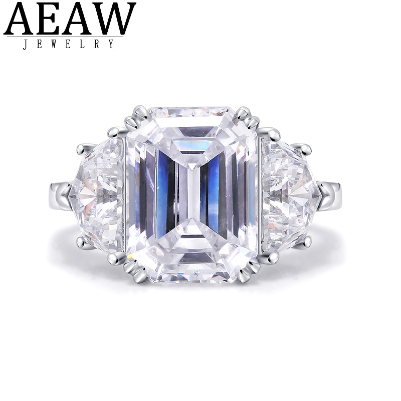 Luxury 5ct 1.5carat Moissanite Ring Solid 18K White Gold Engagement Ring Emerald Cut Lab Grown Diamond Wedding Ring For Women