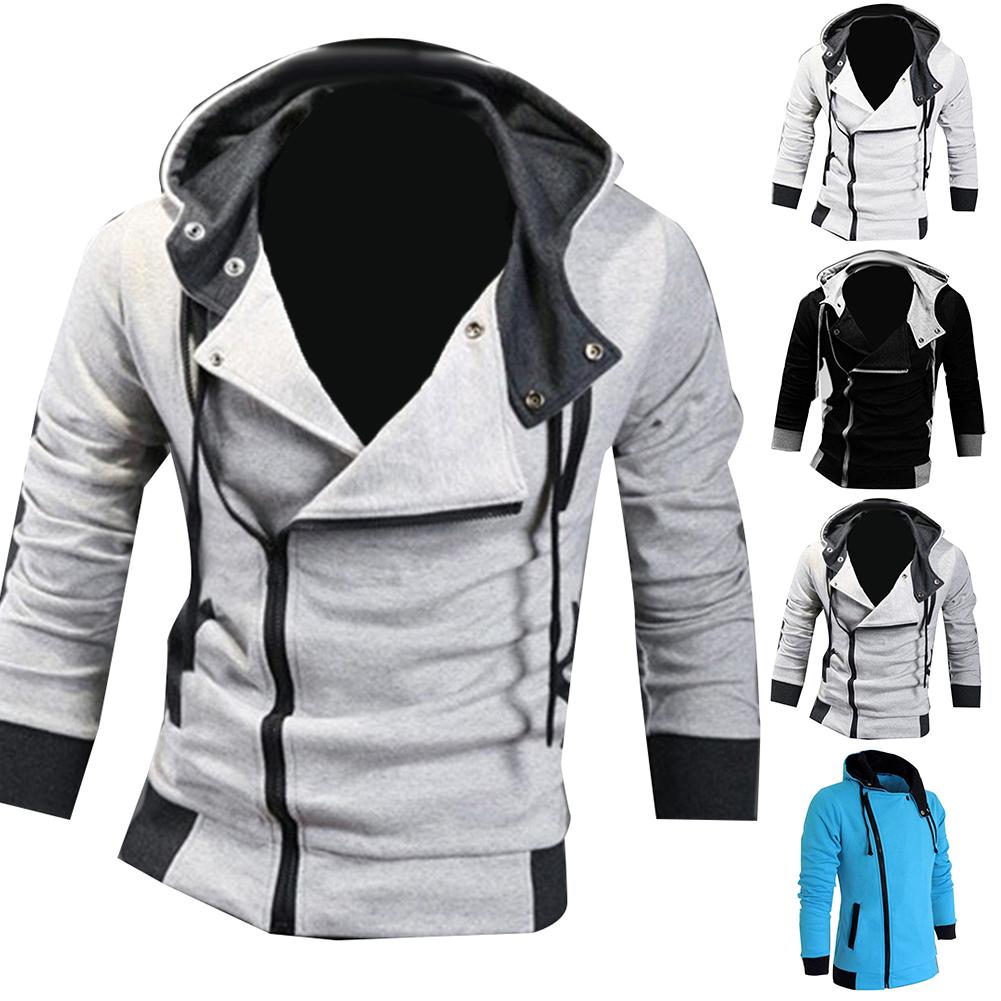 Mens Jackets Spring Autumn Casual Coats Men Side Zipper Pocket Drawstring Long Sleeve Hooded Sweatshirt Jacket Coat Sportswear