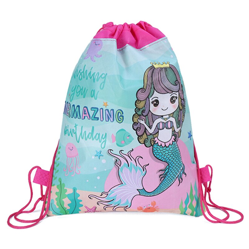 Mermaid Non-woven Bag Backpack Kids Travel School Decor Drawstring Gift Bags