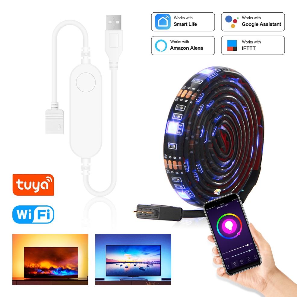 USB LED Strip DC 5V 50CM 1M 2M Tuya Smart Wifi Flexible Light Lamp Alexa Google Assistant Desk Decor Screen TV Background Light