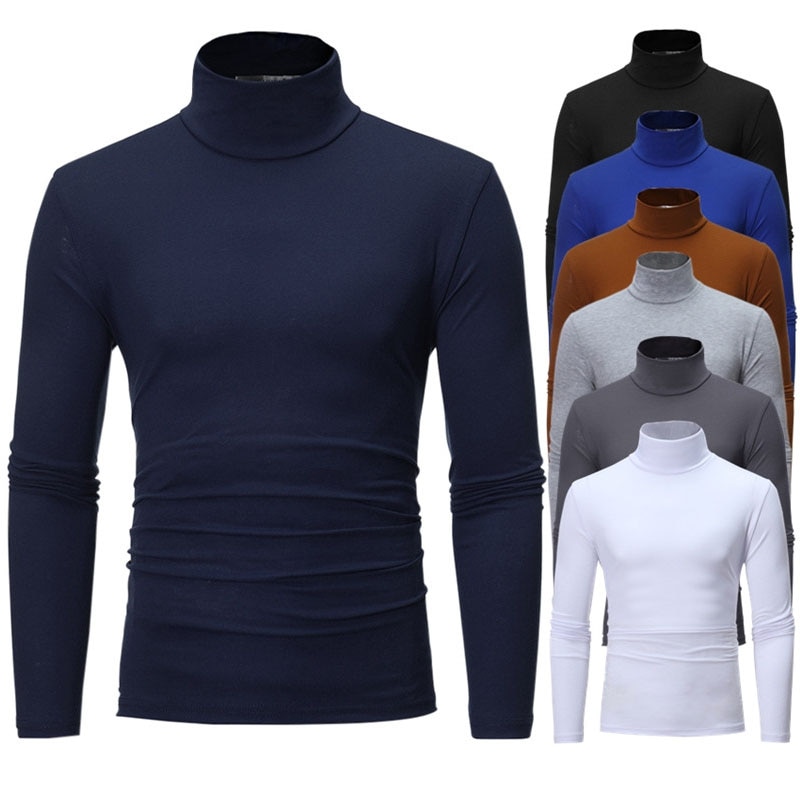 turtleneck for men Solid color slim elastic thin pullover men Spring Autumn turtleneck men clothing