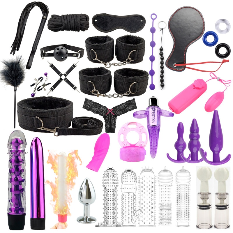 Sex Products Erotic Toys for Adults bdsm Sex Bondage Set Sex toy Handcuffs Dildo Vibrator Anal Plug Whip Sex Toys For Couples