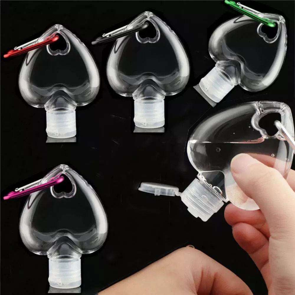 50ml Portable Heart Shape Empty Refillable Bottle With Key Ring Hook Travel Hand Sanitizer Bottle Hook Keychain Carrier
