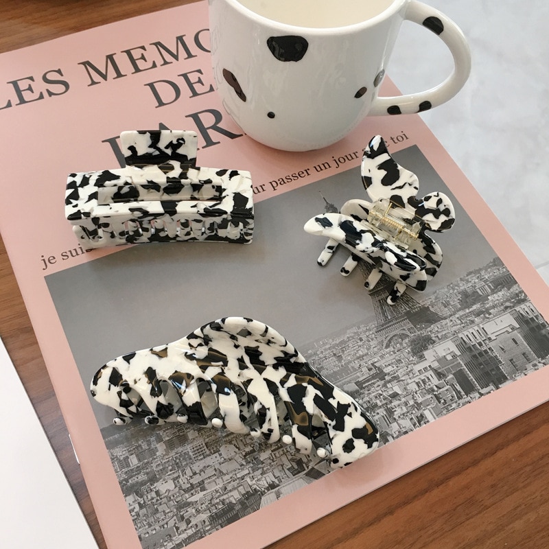 Sweet Cute Large Hair Claws Milk Cow Color Women Girl Acrylic Hairpins Hair Accessories Acetate Hair Clip Geometric Barrettes