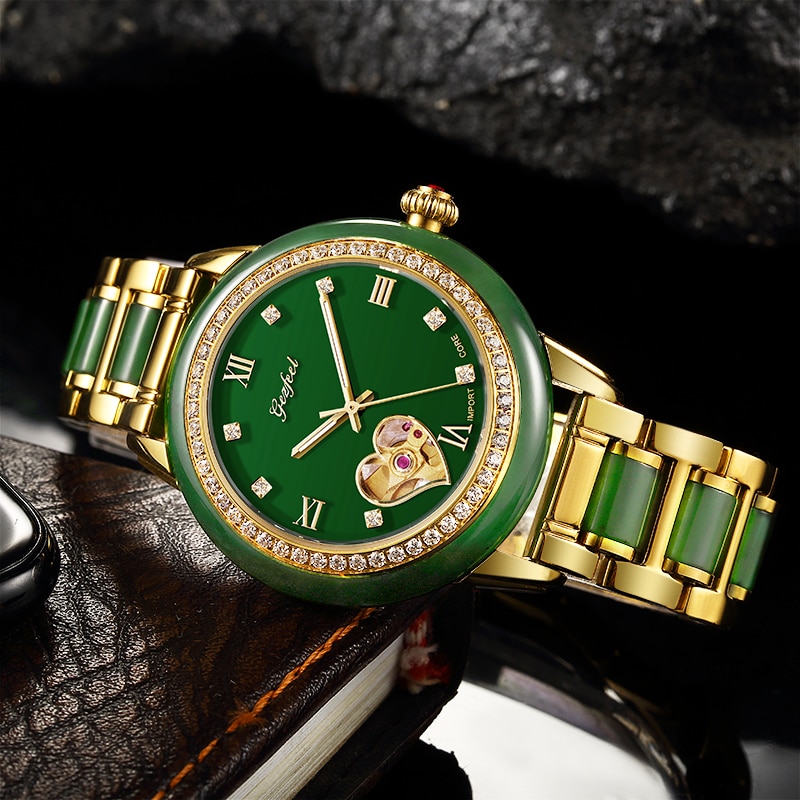 GEZFEEL FACTORY DIRECT SALES PURE NATURAL JADE HOLLOW MECHANICAL WATCH LADIES AUTOMATIC WATCHES JADES STRAP GIFT BOX PACKAGING