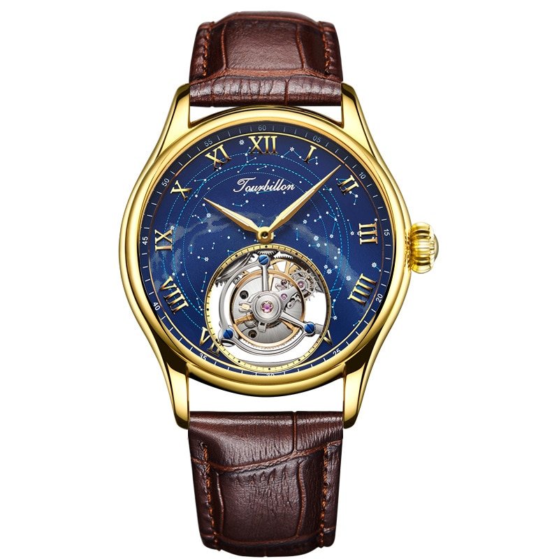 ORIGINAL TOURBILLON HOLLOW STAR MEN'S BUSINESS AUTOMATIC MECHANICAL WATCH BRAND LUXURY SAPPHIRE LEATHER CLOCK RELOGIO MASCULINO
