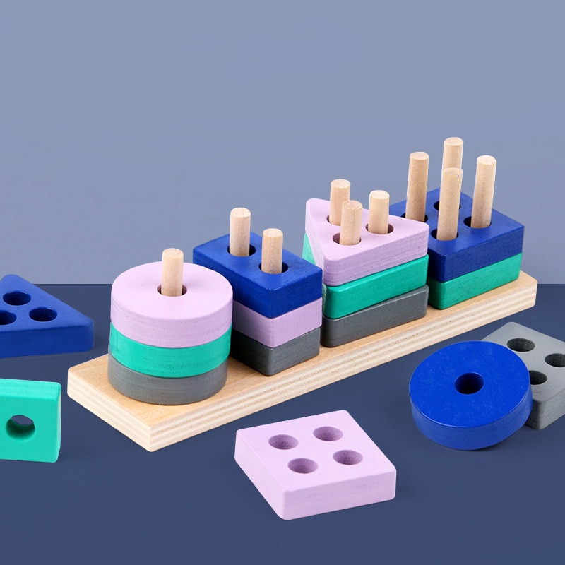 Montessori Toy Wooden Building Blocks Early Learning Educational Toys Color Shape Match Kids Puzzle Toys For Children Boys Girls