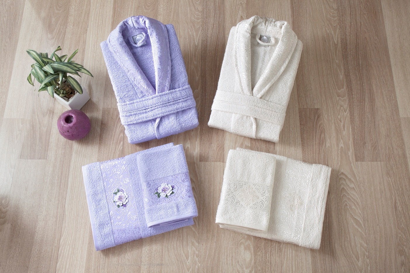 LUX COTTON 6 PIECES FAMILY BATHROBE BATH TOWEL FACE TOWEL ULTRA ABSORBING HOME BATH DRESS FOUR SESASON