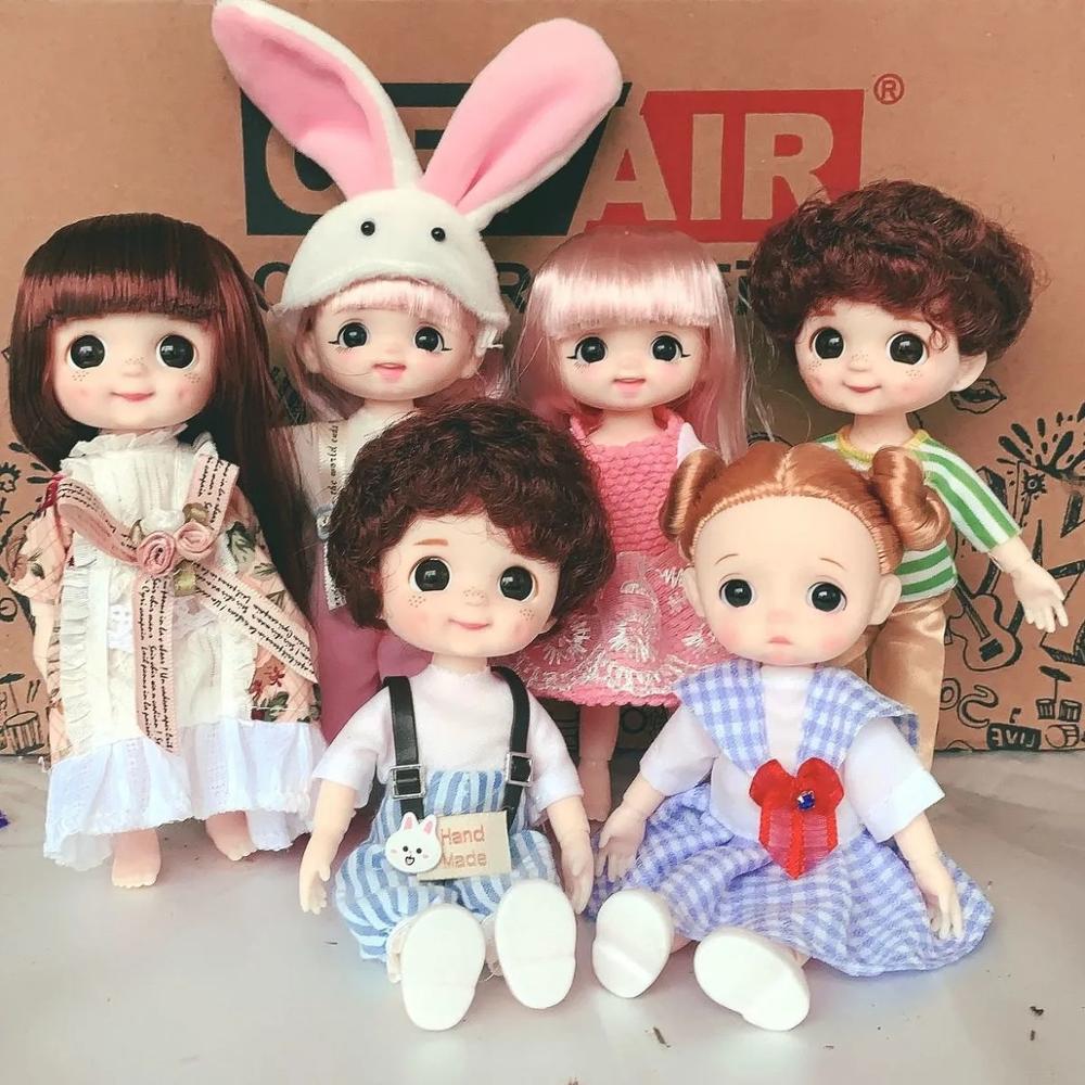 16cm Dimple Smile BJD Doll 13 Moveable Joint Dolls Cute Round Face BJD Toy Little Girl Dress Make Up Toy for Girls Gift Dolls