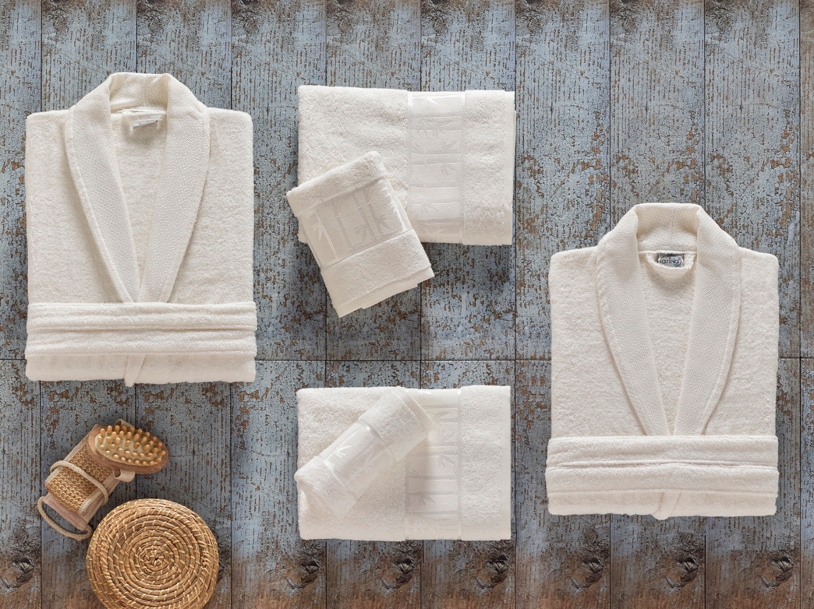 BAMBOO 6 PIECES JACQUARD FAMILY BATHROBE SET MEN BATHROBE WOMEN BATHROBE BAMBOO TOWEL BAMBOO BATH TOWEL FACE TOWEL SPA BATH POOL