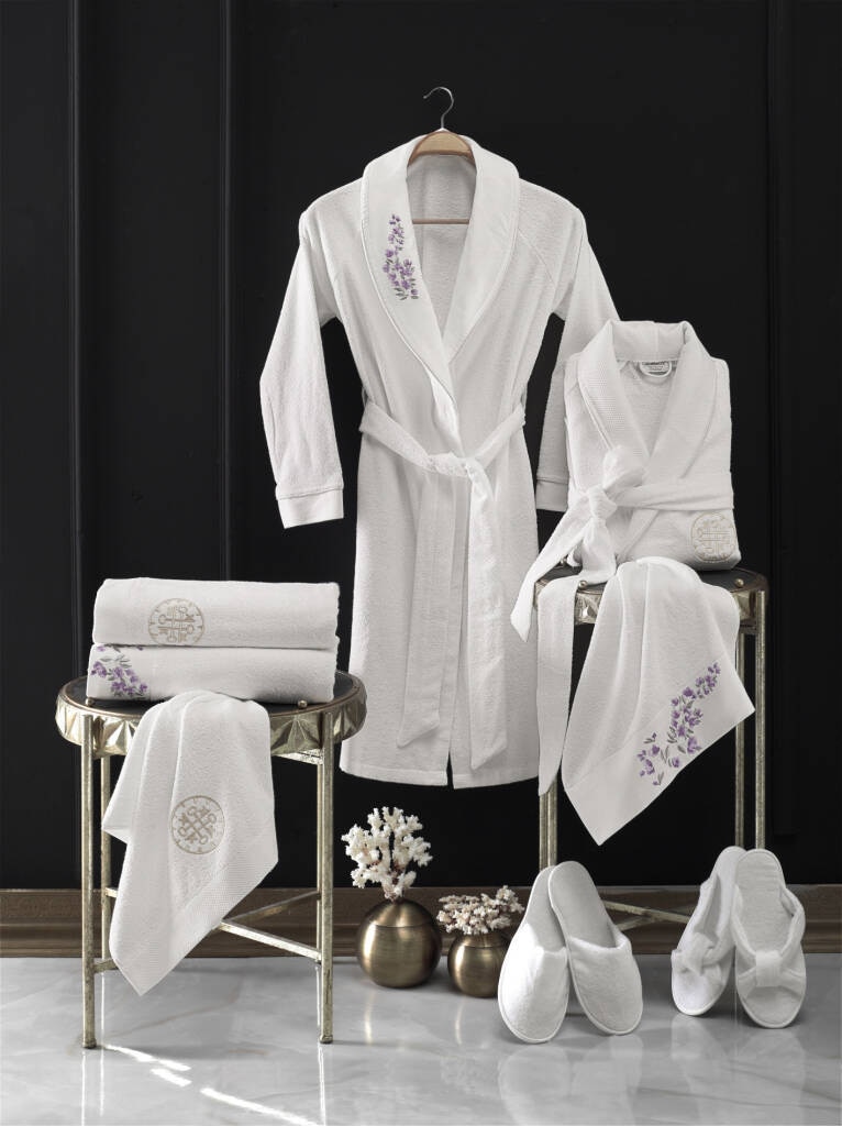 MARISA PREMIUM BAMBOO 8 PIECES FAMILY BATH ROBE SET BAMBOO BATH TOWEL HOTEL SPA SAUNA BATH POOL NEW SEASON Silk pijamas Kimono