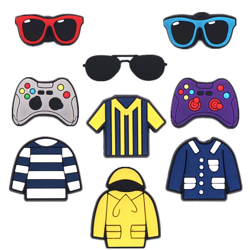 1pcs PVC Shoe Croc Charms Accessories Clothes Sunglasses Gamepad Shoe Decorations For Crocse Bracelet Kids Gifts ZJ06LI3