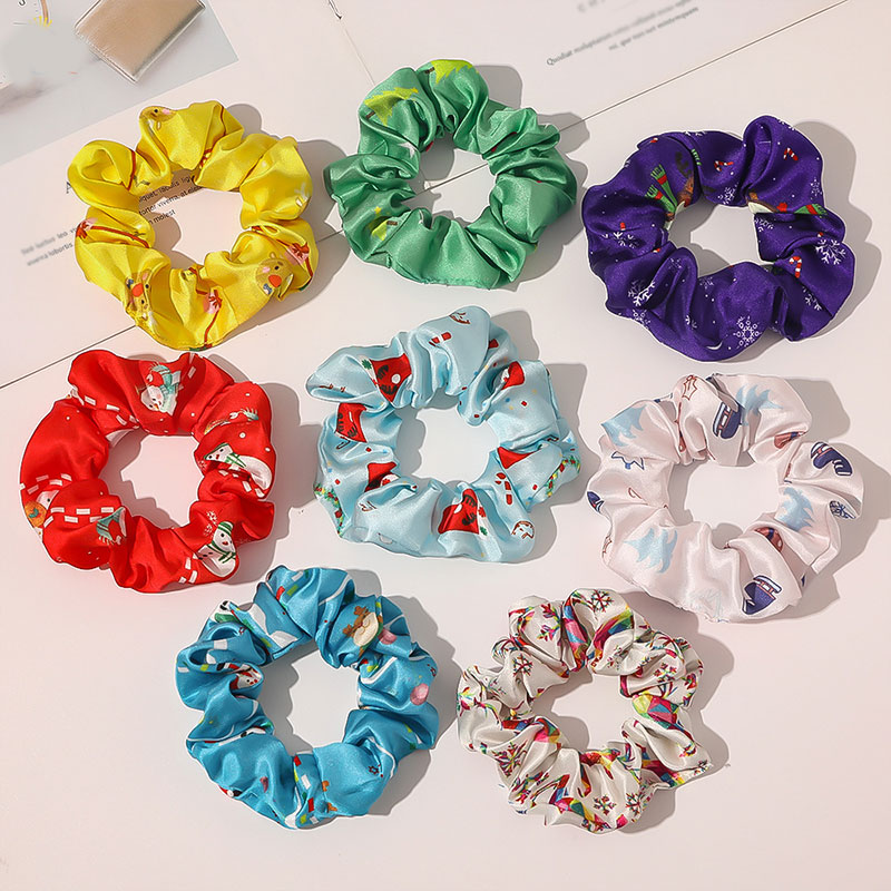 Santa Elk Printed Hair Scrunchies Fantasy Christmas Women Hair Rope Ponytail Holder Girls Hair Accessories Winter Hair Ring 2021