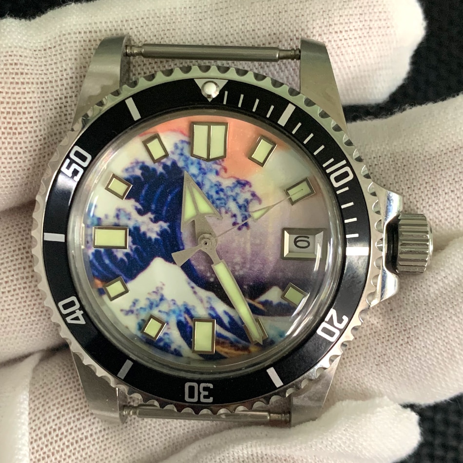 Watch super luminous ocean wave dial accessories automatic movement assembly NH35 watch head 39.5mm case stainless steel dome