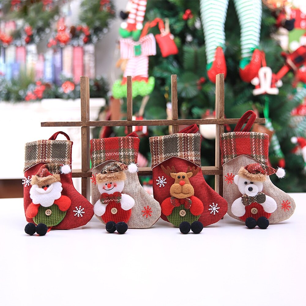 New Year Christmas Stocking Xmas Gift Candy Bag Christmas Decorations For Home Sock Christmas Tree Decor Santa Claus Gift Holder