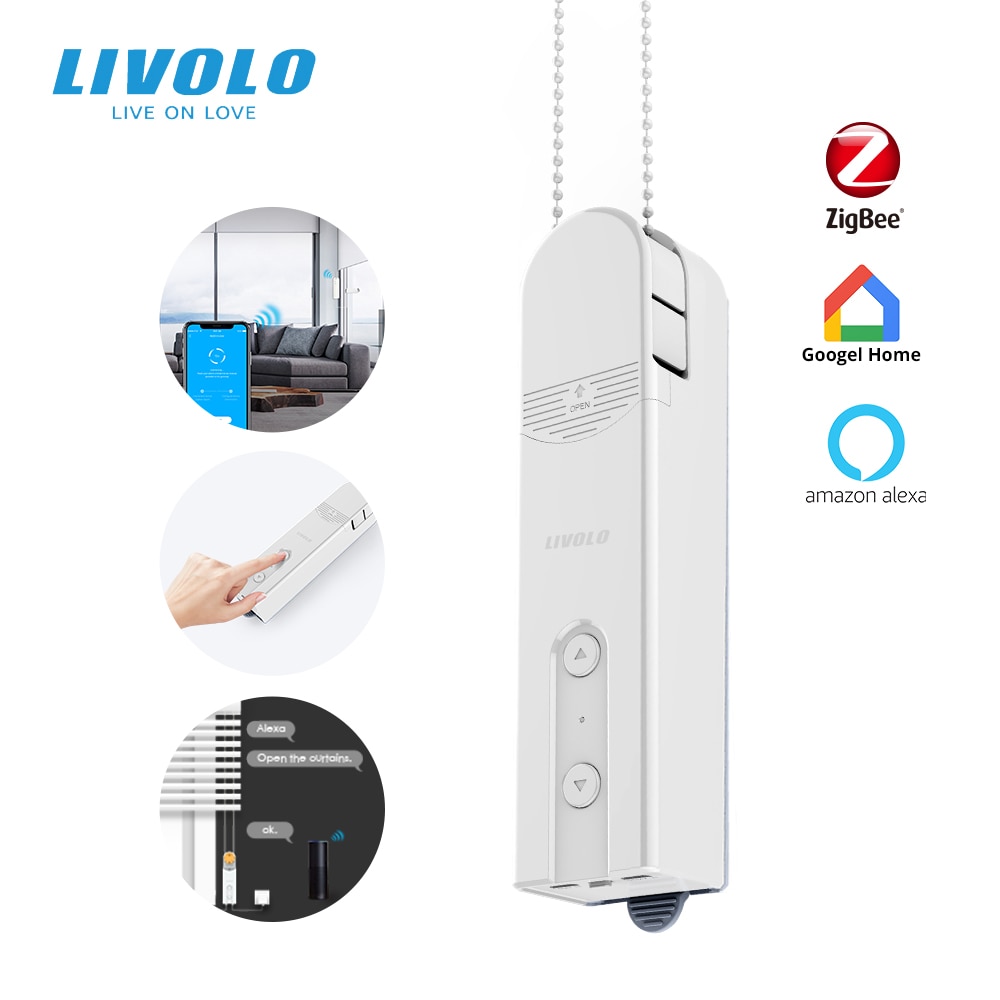 LIVOLO ZIgbee Curtain Blind Motorized Chain Roller Shutter Drive,,App Wireless Control,Solar Panel Power Supply
