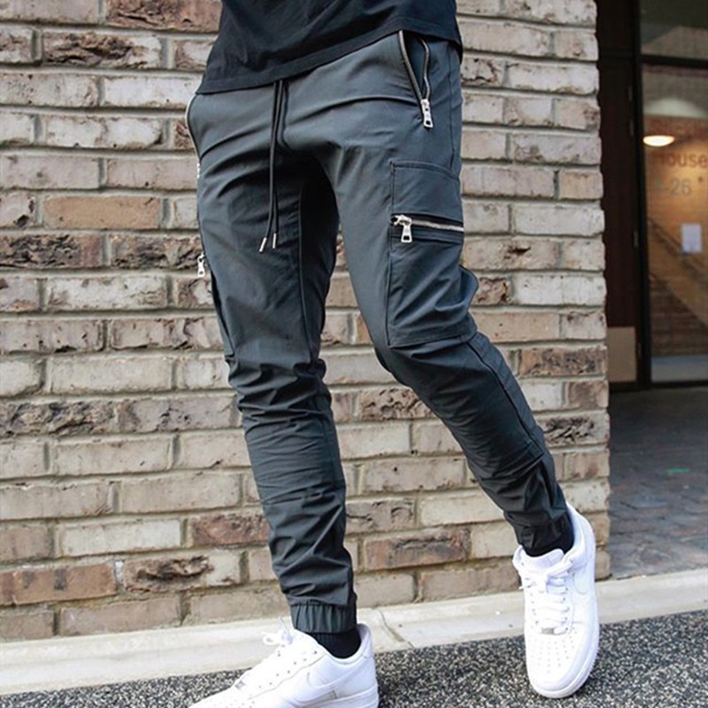 Black Joggers Sweatpants Track Pants Men Gym Fitness Workout Trousers Spring Male Multi-pocket Casual Skinny Pants Sportswear