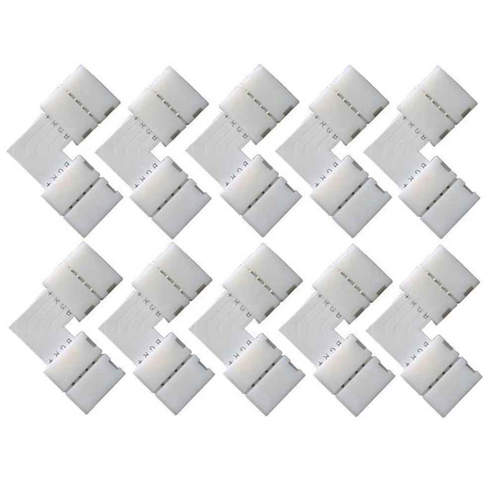 10mm 4pin L Shape Flexible LED Light Strip Connector RGB Solderless 90 Degree Corner Connectors For 5050 2835/3528 Light Tape