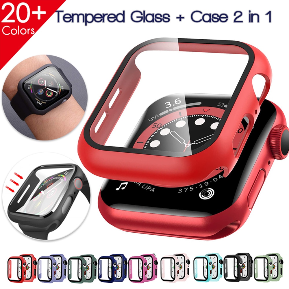 Watch Cover Case for Apple Watch 6/SE/5/4/3/2/1 Tempered Screen Protector Bumper Frame Case Glass Film for Iwatch Series 6 5 4