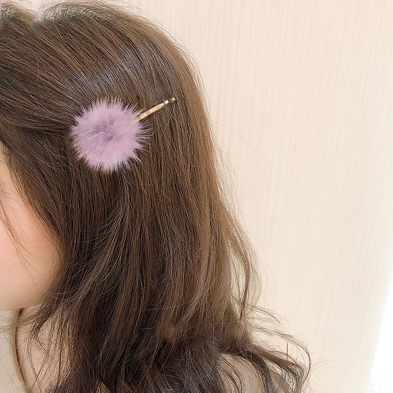 Plush Hair Clip Faux Mink Fur Hairpin Candy Color Pom hairpins Furry Ball Barrettes Fashion Hair Accessories Sweet Hair Ornament
