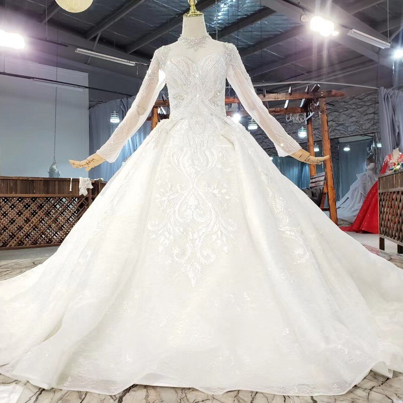 100% Real Work 2021 Dubai Princess Luxury Muslim Bridal Wedding Dress Full Beading Long Sleeves Stunning Wedding Gowns