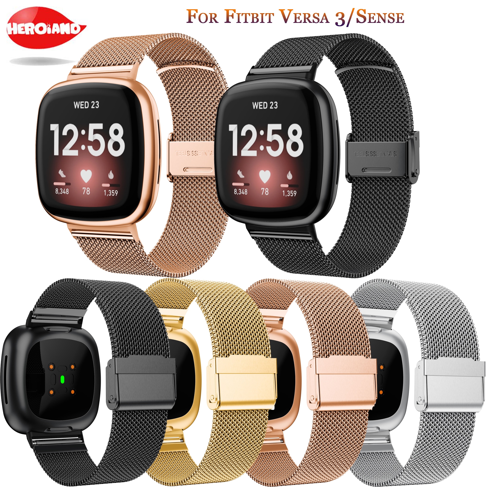 WristBand For Fitbit Versa 3/Fitbit Sense Smart Watch Stainless Steel Mesh Band Replacement Strap for Fitbit Versa 3 Bracelet