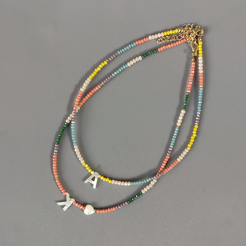 Bohemian Colorful Crystal Bead Necklace Fashion Custom Letter Necklace Personalized Jewelry For Friends 2020 New bijoux femme
