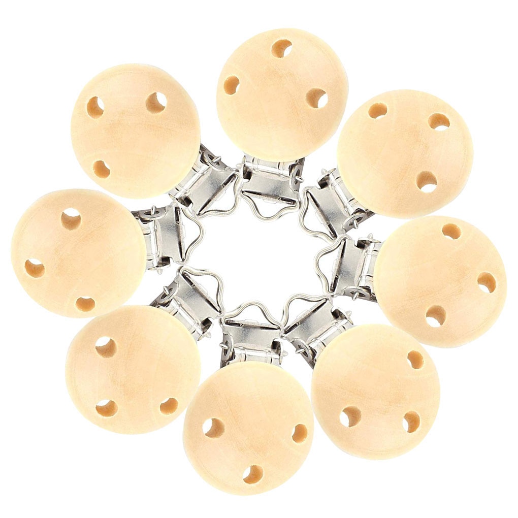 New Portable 5PCS/Set Pacifier Clip Wood Metal Teether Holder Baby Feeding Nipple Wood Clip Infant Teething Nipple Holder