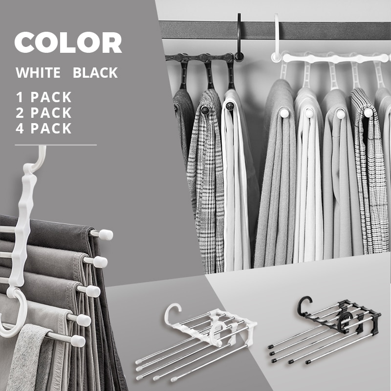 5-in-1 Pants Hanger Multifunctional Portable Stainless Steel Hanger for Clothes Trousers Coat Storage Organization Space Saving