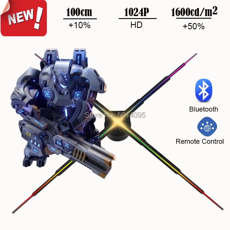 new 100cm wifi bluetooth remote control via app 1600cd/m2 high brightness clear image quality 3d hologram led fan