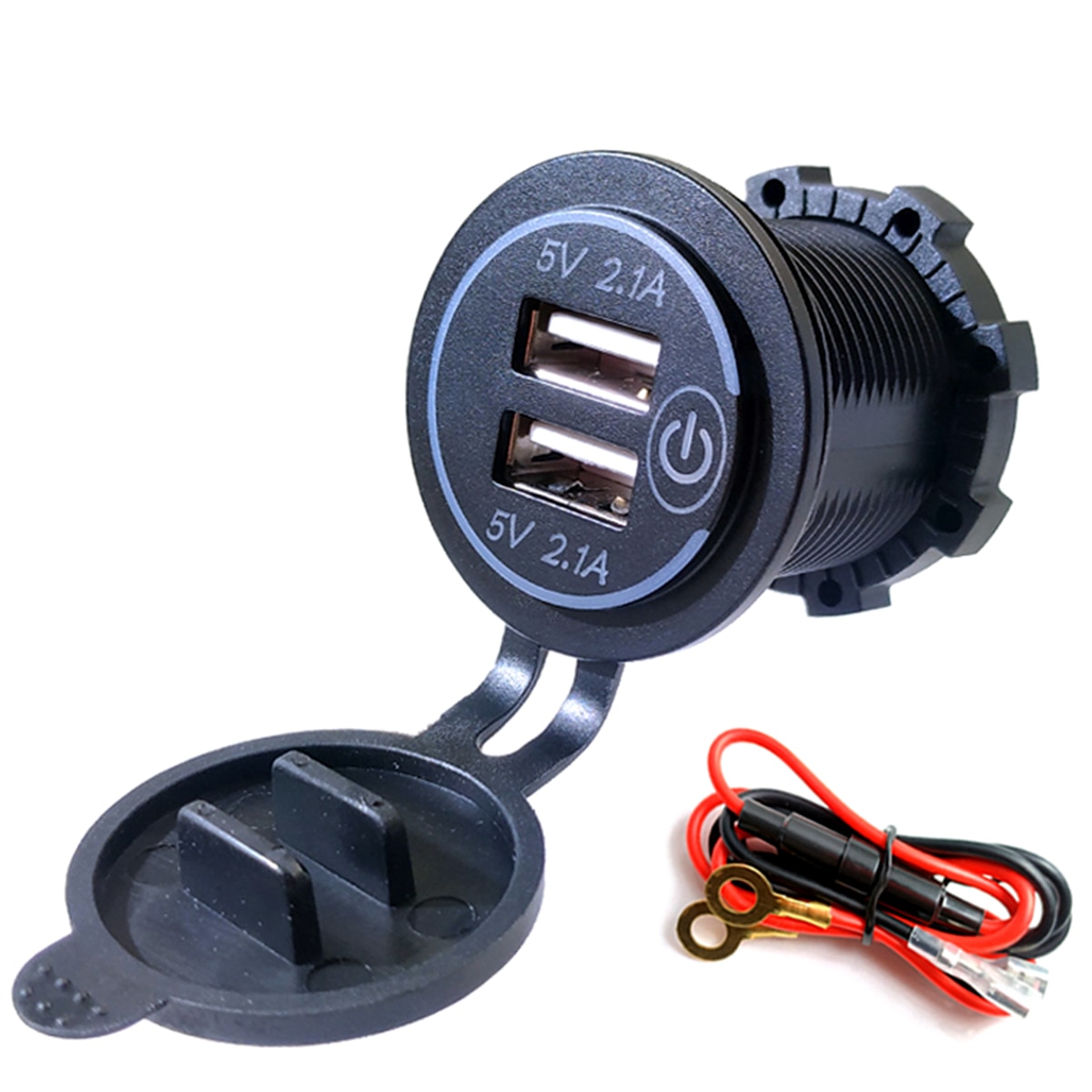 4.2A Dual USB Charger Socket Fast Charging Power Outlet Adapter with Touch Switch Waterproof for Car Motorcycle Truck RV Boat