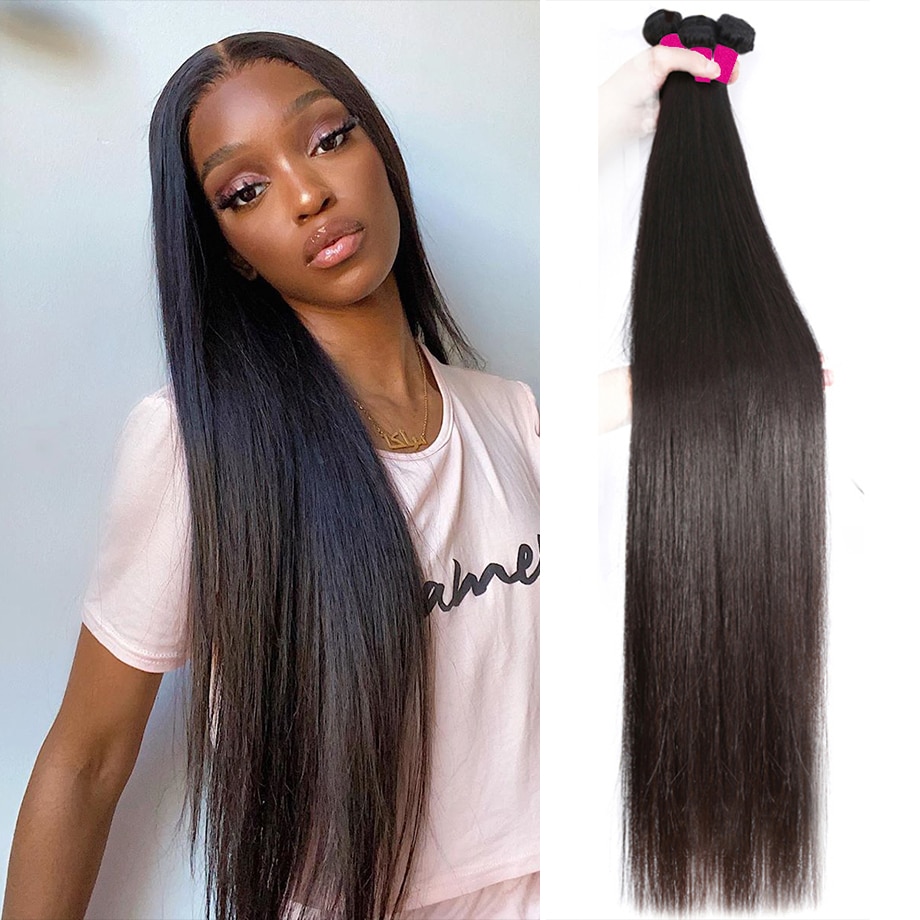 Straight Bundles Bone Straight Hair 30 Inch Long Brazilian Natural Human Hair 1 3 4 Bundles For Black Women Virgin Hair Bundles