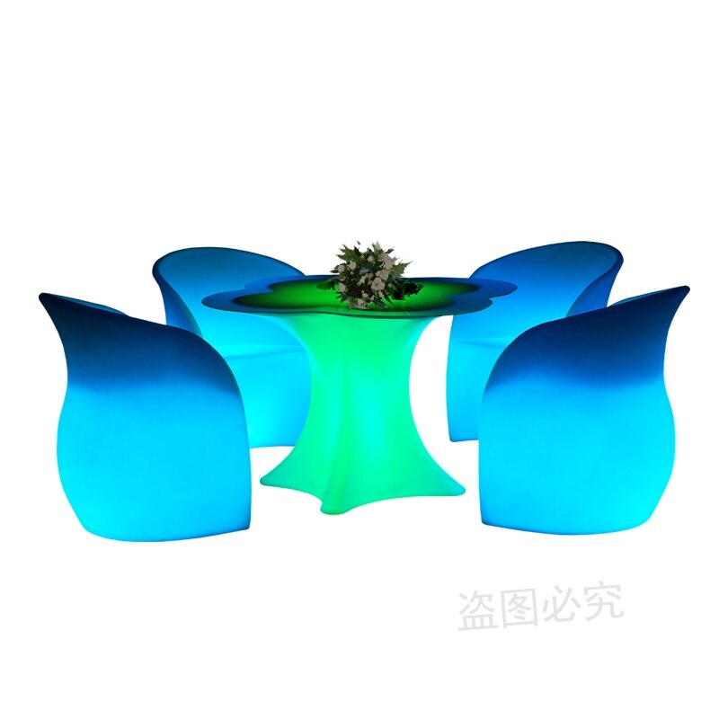 10x Sets PACK, Party Events Glow LED Table with 4x Lounge Chairs / PE Polymers Made, 16 Dynamic Colors Light / Battery Powered