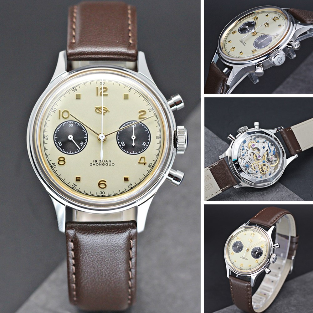 PILOTS MEN'S CHRONOGRAPH WATCH SAPPHIRE ACRYLIC 1901 GOOSENECK MOVT STOP WATCH MEN MILITARY MECHANICAL WRISTWATCHES RELOJ HOMBRE