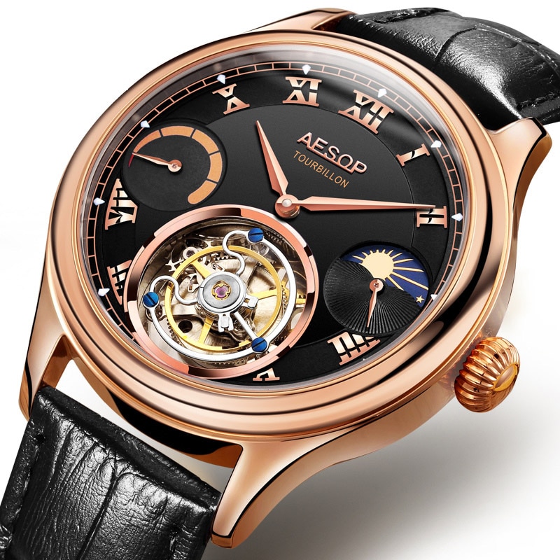 TOP BRAND LUXURY MEN'S TOURBILLON WATCH HIGH-END MULTI-FUNCTION PHASE OF MOON TOURBILLON MOVEMENT MEN MECHANICAL WRIST WATCHES